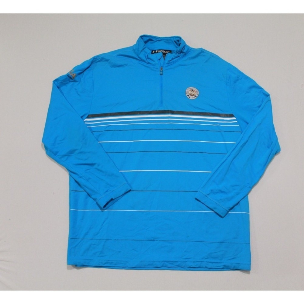 Under Armour‎ Polo Men LT Blue Excellent Infrared Coldgear 1/4 Zip PGA Striped